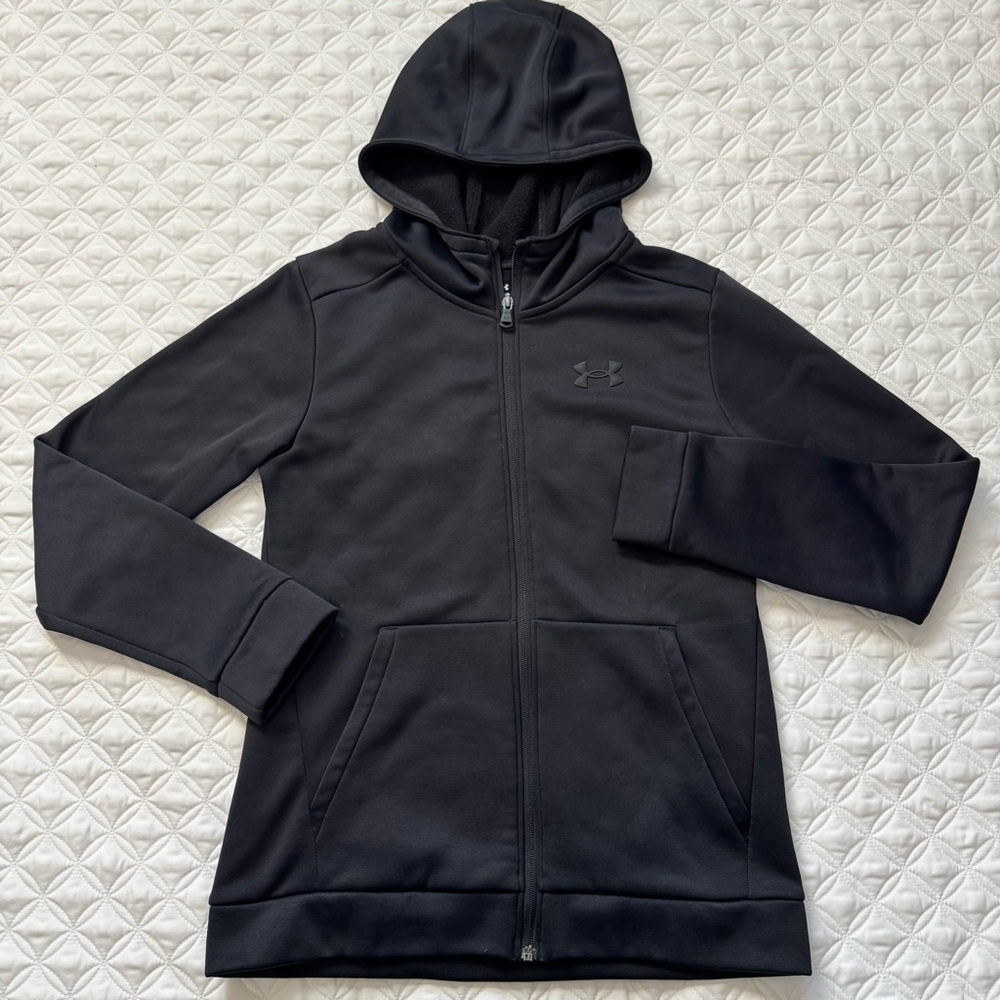 Under Armour Youth Fleece Lined Full Zip Hoodie Sweatshirt Jacket Black Size L